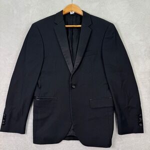 Jos A Bank 1905 Slim Fit‎ Black Wool Blend Tuxedo Blazer Jacket Mens 38S Satin